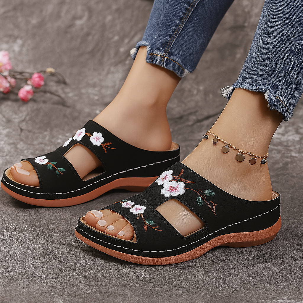 Embroidered Vegan Leather Sandals – Women's Slip-On | Savona