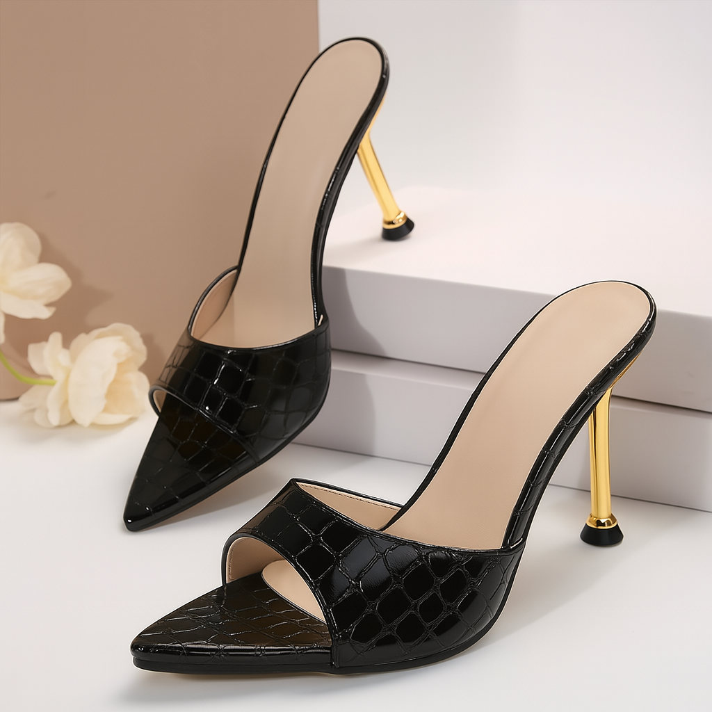 Croc-Embossed Stiletto Heels – Women's Open Toe Heels | Savona