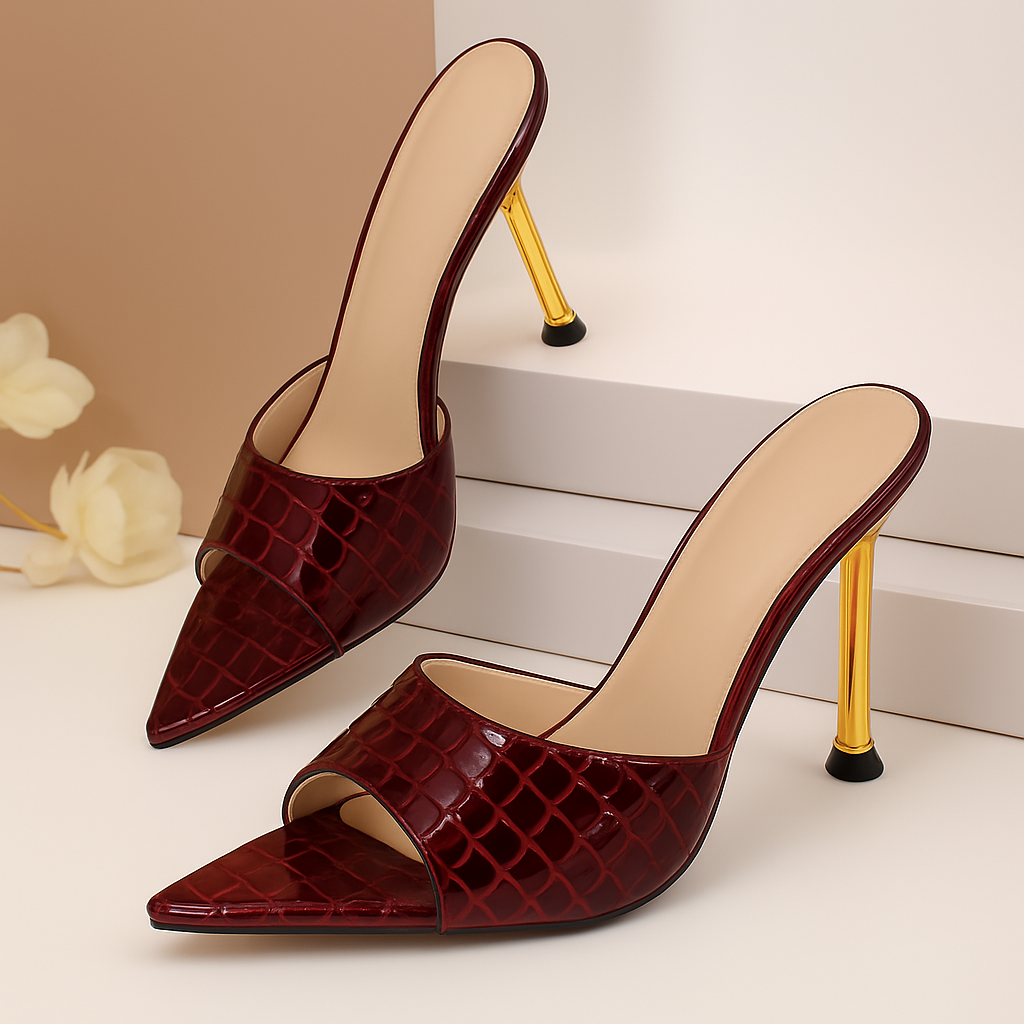 Croc-Embossed Stiletto Heels – Women's Open Toe Heels | Savona