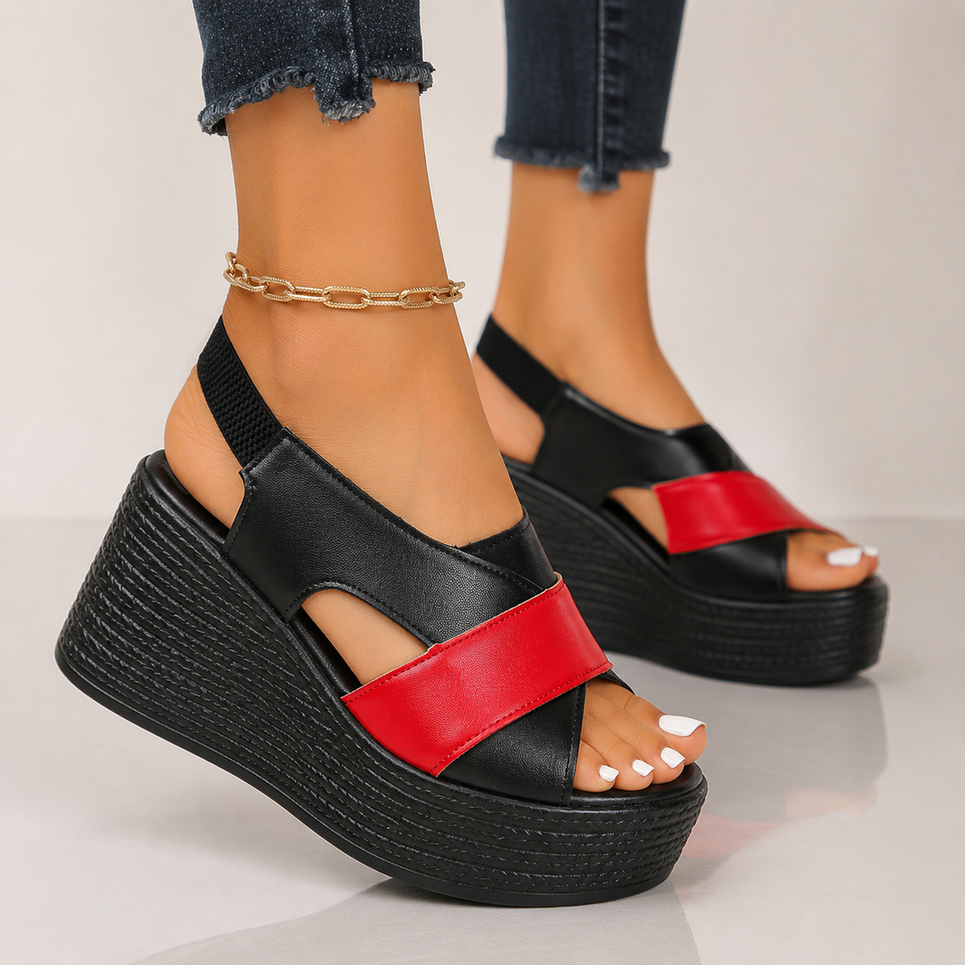 Avelin Leather Platform Wedge Sandals