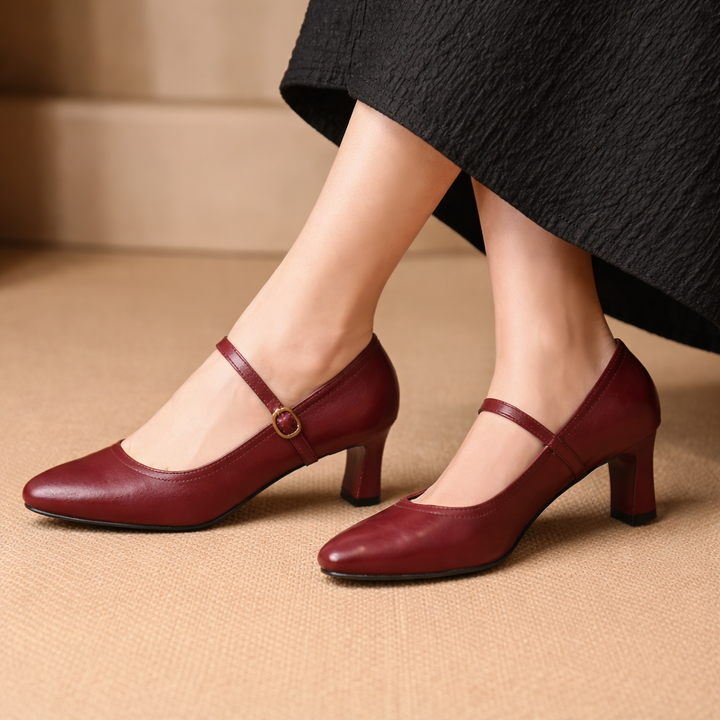 Avelin Women's Italian Leather Pumps with Gold Buckle