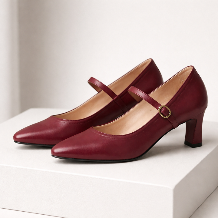 Avelin Women's Italian Leather Pumps with Gold Buckle