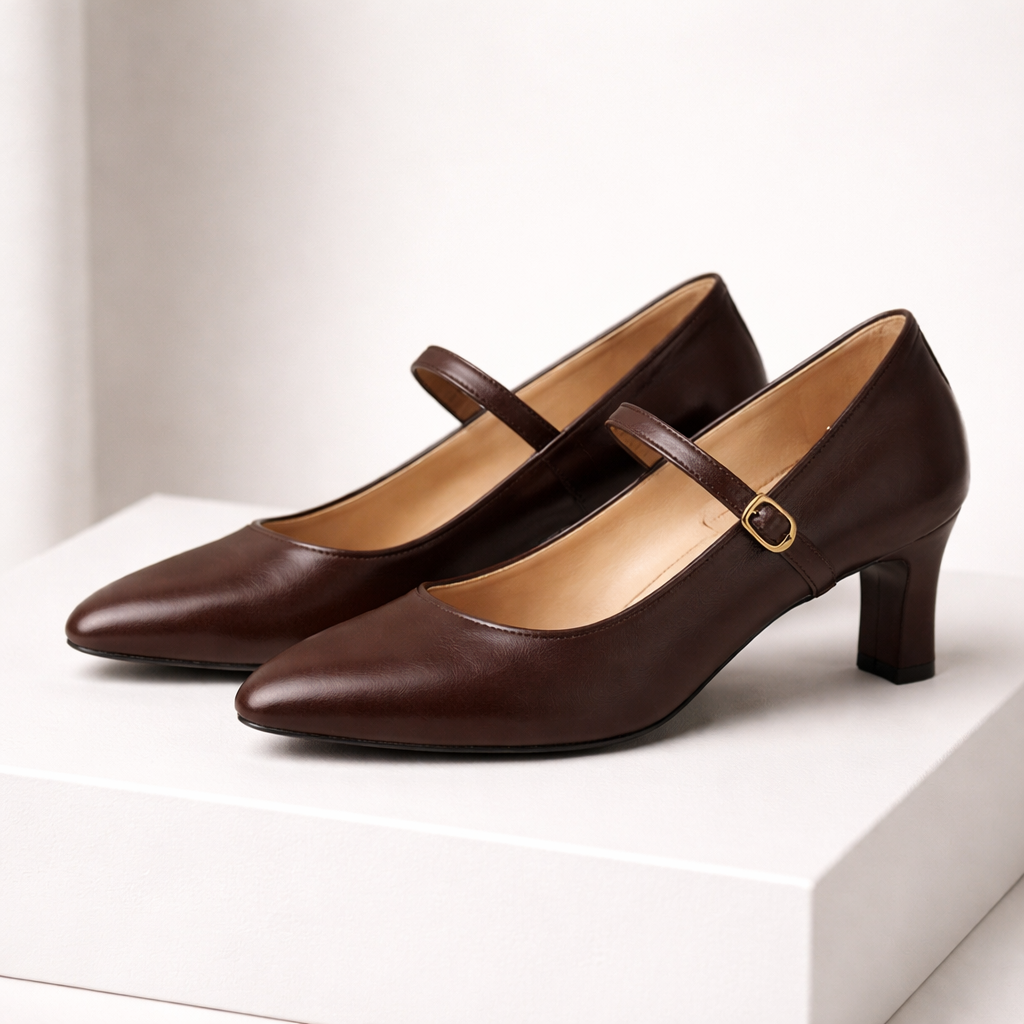Avelin Women's Italian Leather Pumps with Gold Buckle