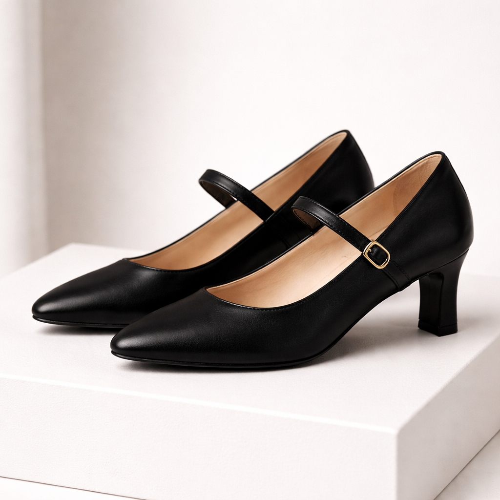 Avelin Women's Italian Leather Pumps with Gold Buckle