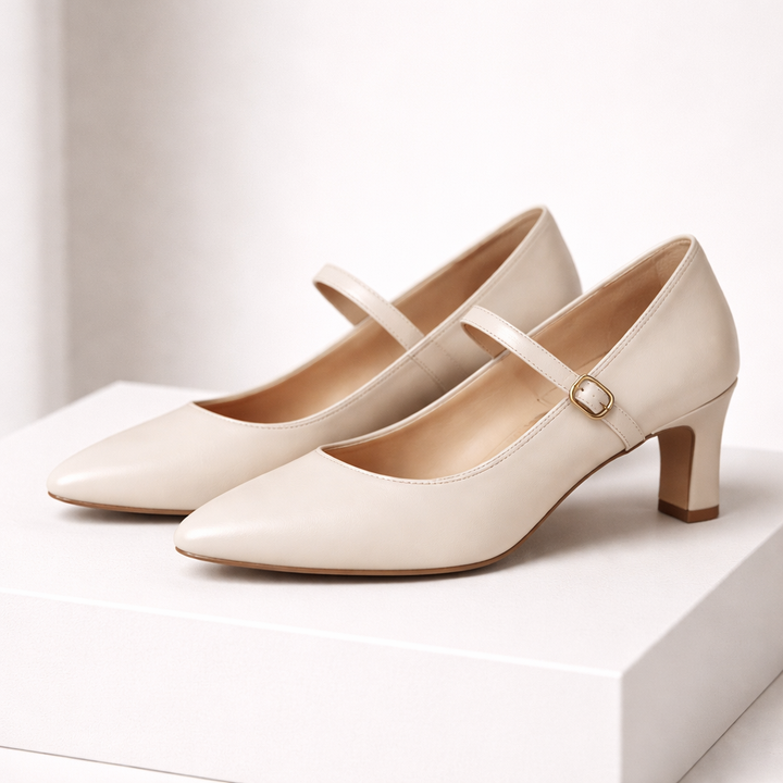 Avelin Women's Italian Leather Pumps with Gold Buckle