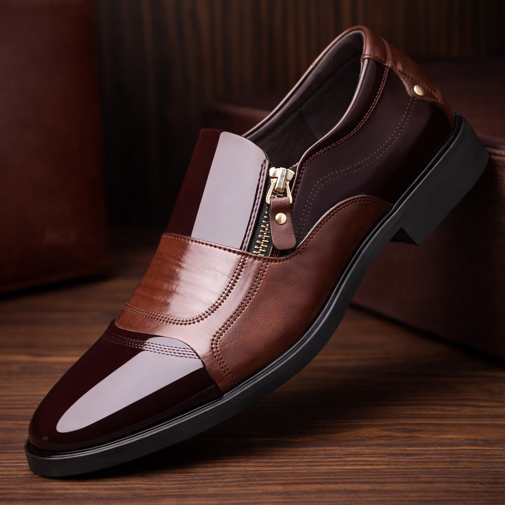 Savonti Men's Leather Side-Zip Shoes