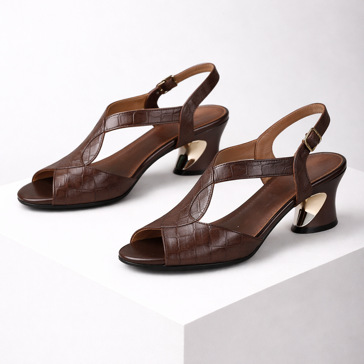 Leather T-Strap Heeled Sandals – Women's Open Toe Block Heels | Avelin