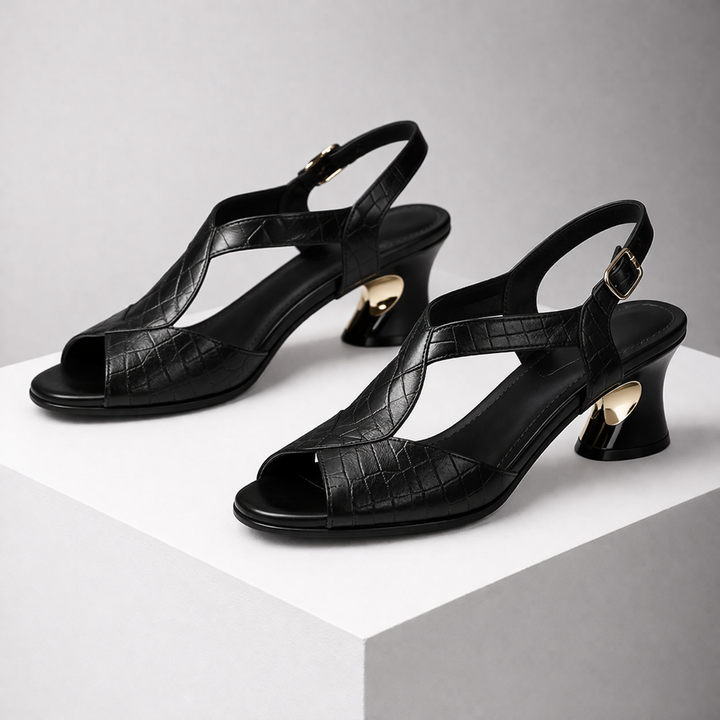 Leather T-Strap Heeled Sandals – Women's Open Toe Block Heels | Avelin