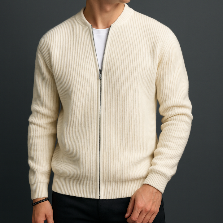 Men's Wool Zip-Up Cardigan | Savoni