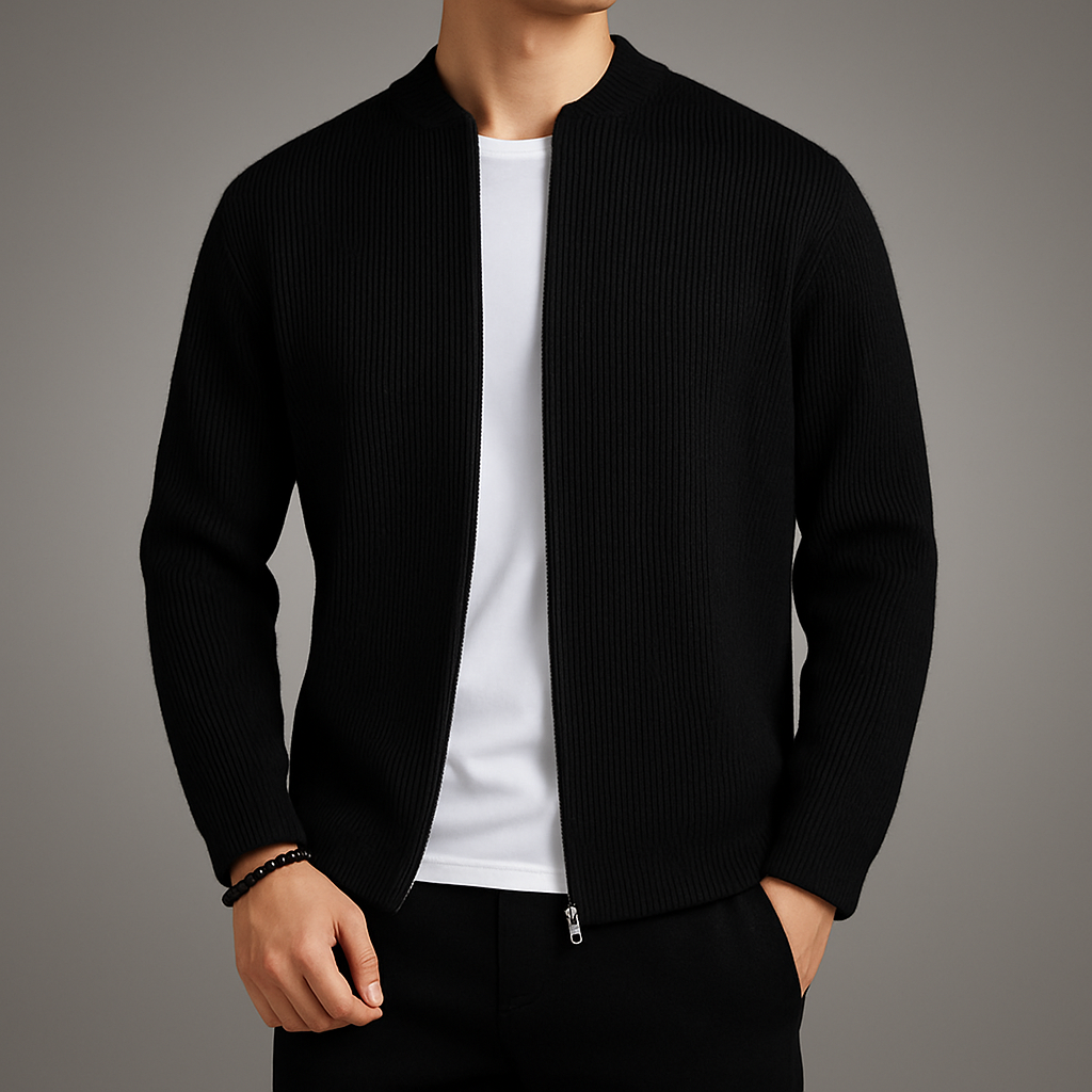 Men's Wool Zip-Up Cardigan | Savoni