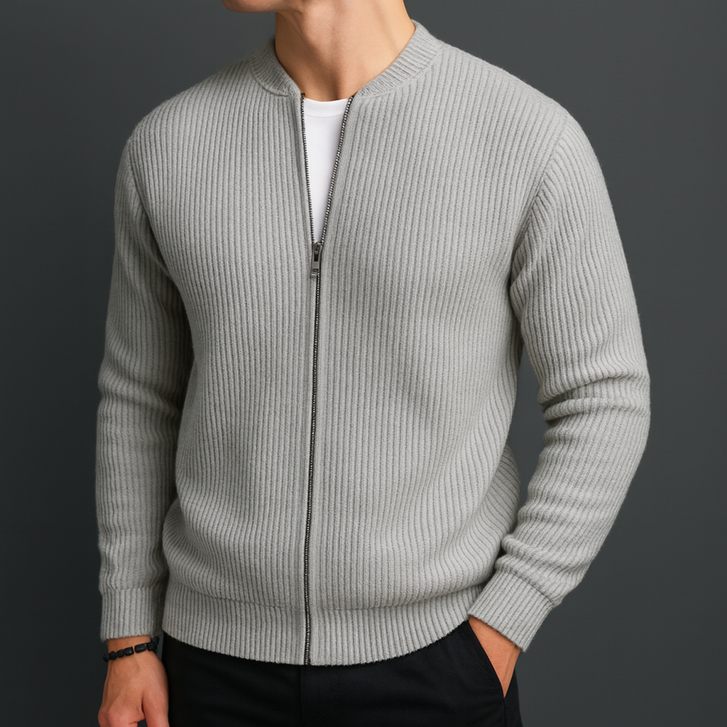 Men's Wool Zip-Up Cardigan | Savoni