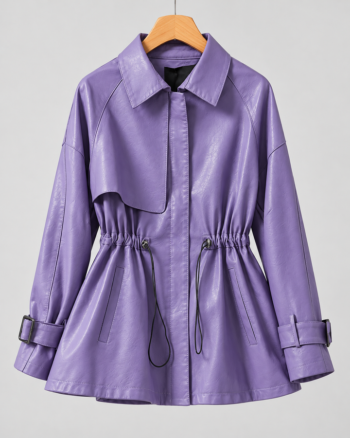 Valeria Genuine Leather Drawstring Jacket
