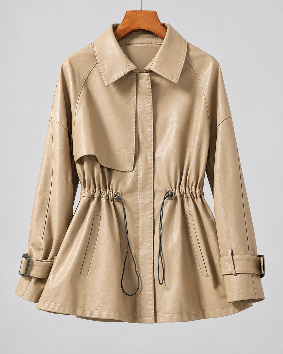 Valeria Genuine Leather Drawstring Jacket