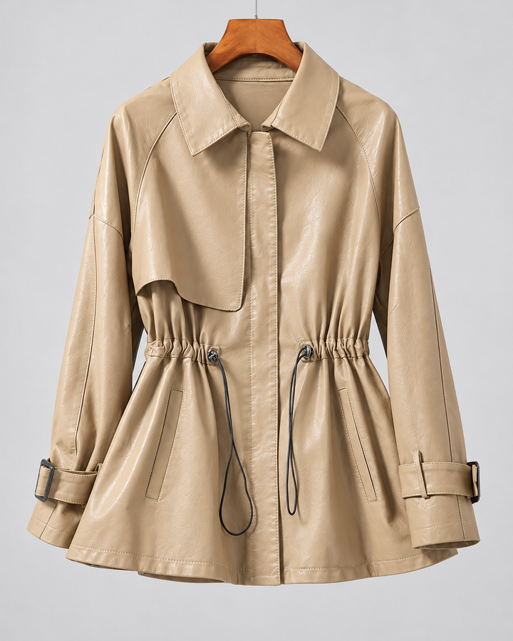 Valeria Genuine Leather Drawstring Jacket