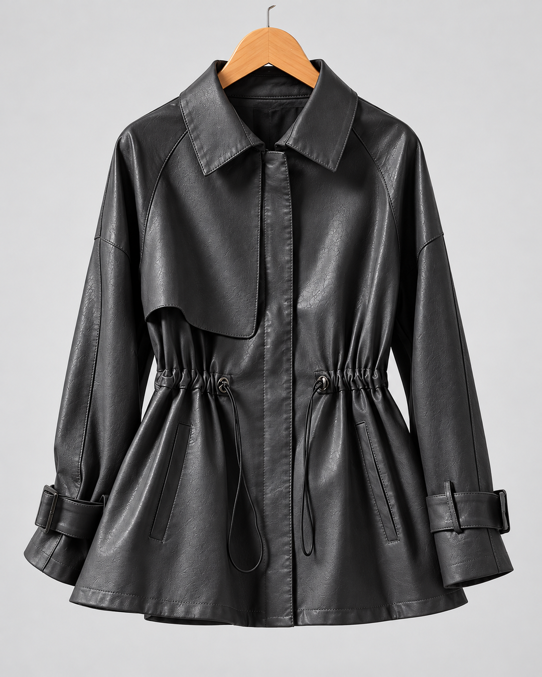 Valeria Genuine Leather Drawstring Jacket