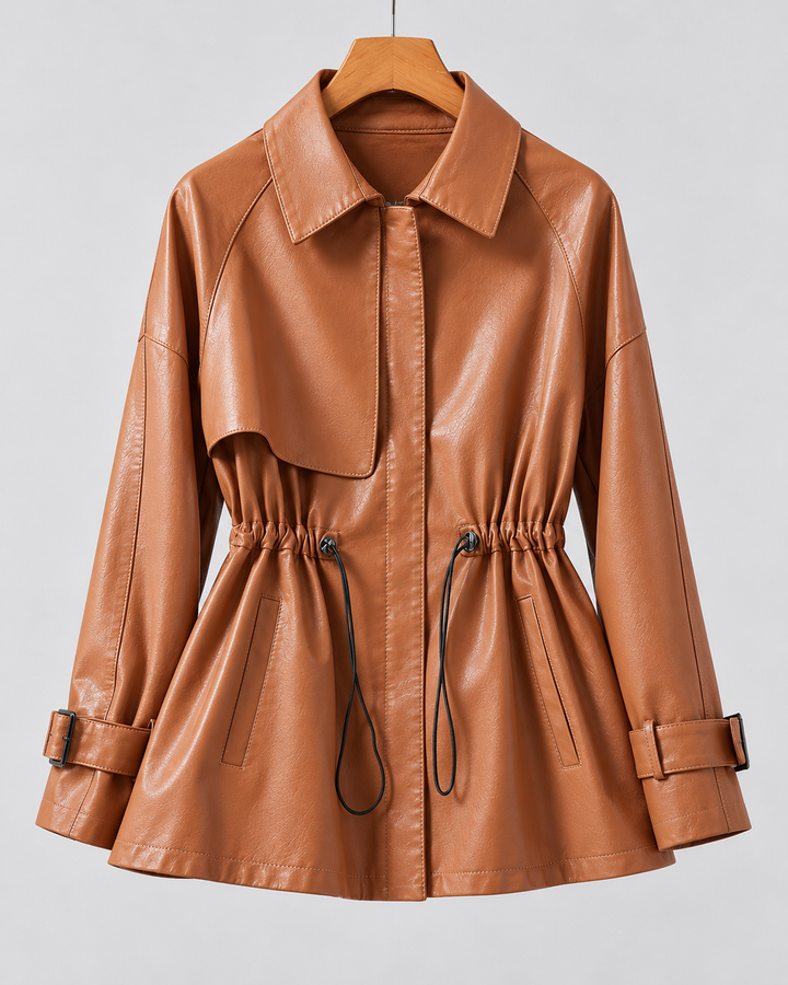 Valeria Genuine Leather Drawstring Jacket
