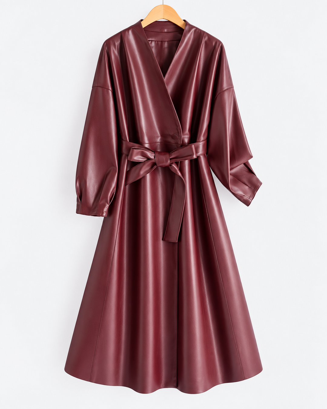 Vittoria Belted Leather Wrap Coat