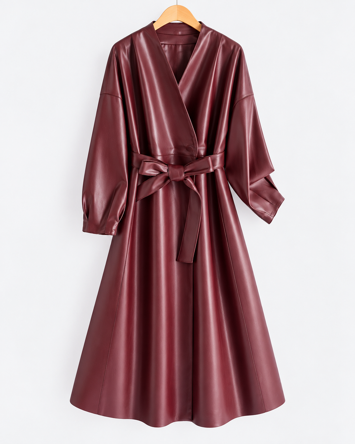 Vittoria Belted Leather Wrap Coat