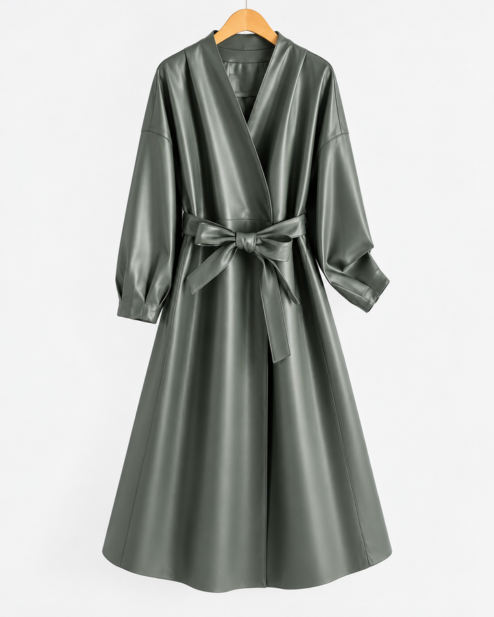 Vittoria Belted Leather Wrap Coat