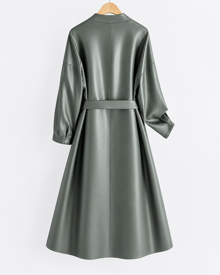 Vittoria Belted Leather Wrap Coat