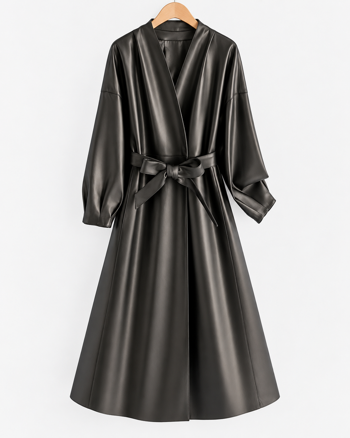 Vittoria Belted Leather Wrap Coat