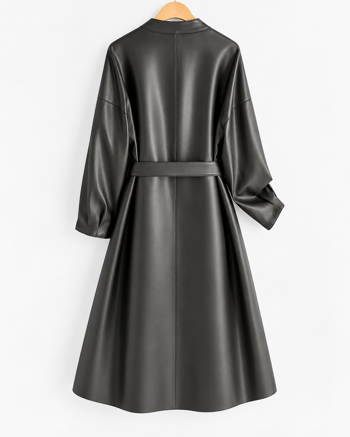 Vittoria Belted Leather Wrap Coat