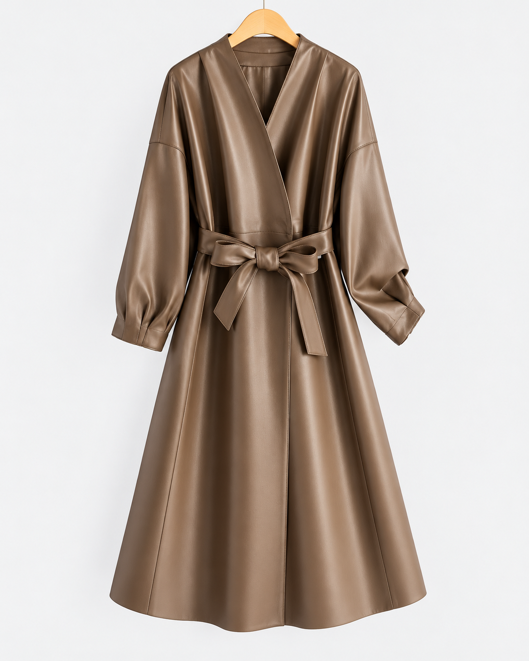Vittoria Belted Leather Wrap Coat