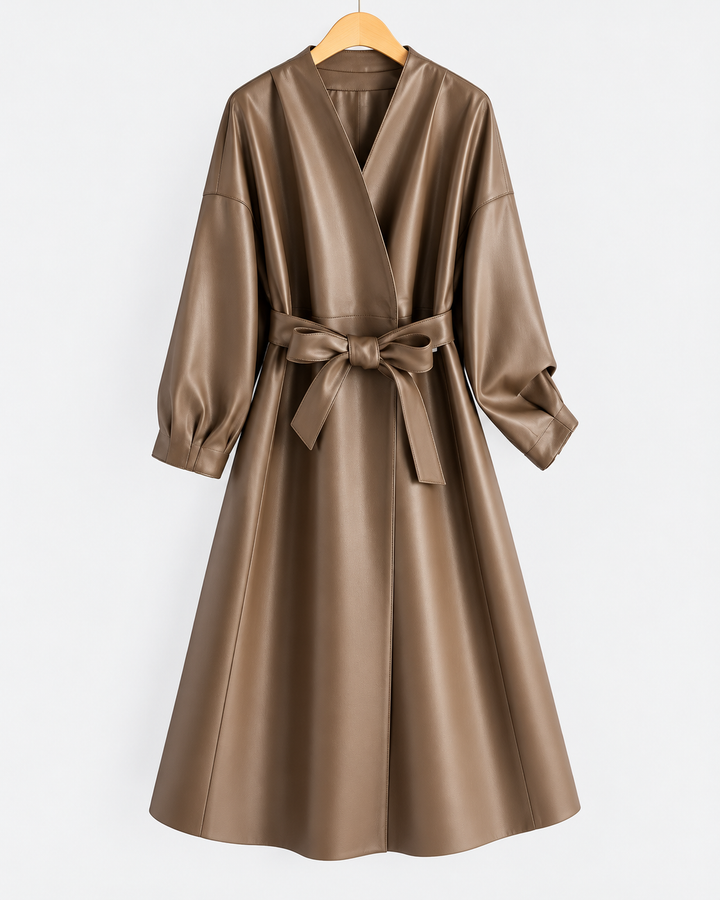 Vittoria Belted Leather Wrap Coat