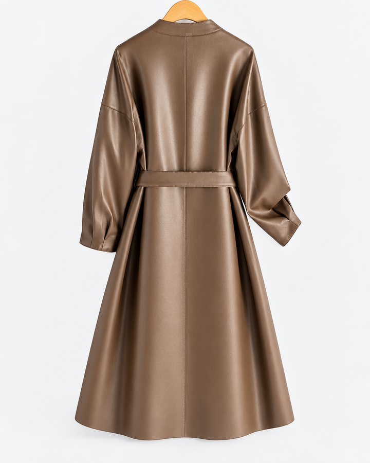 Vittoria Belted Leather Wrap Coat