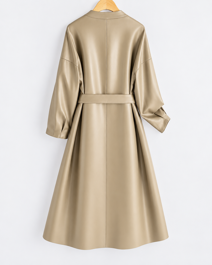 Vittoria Belted Leather Wrap Coat
