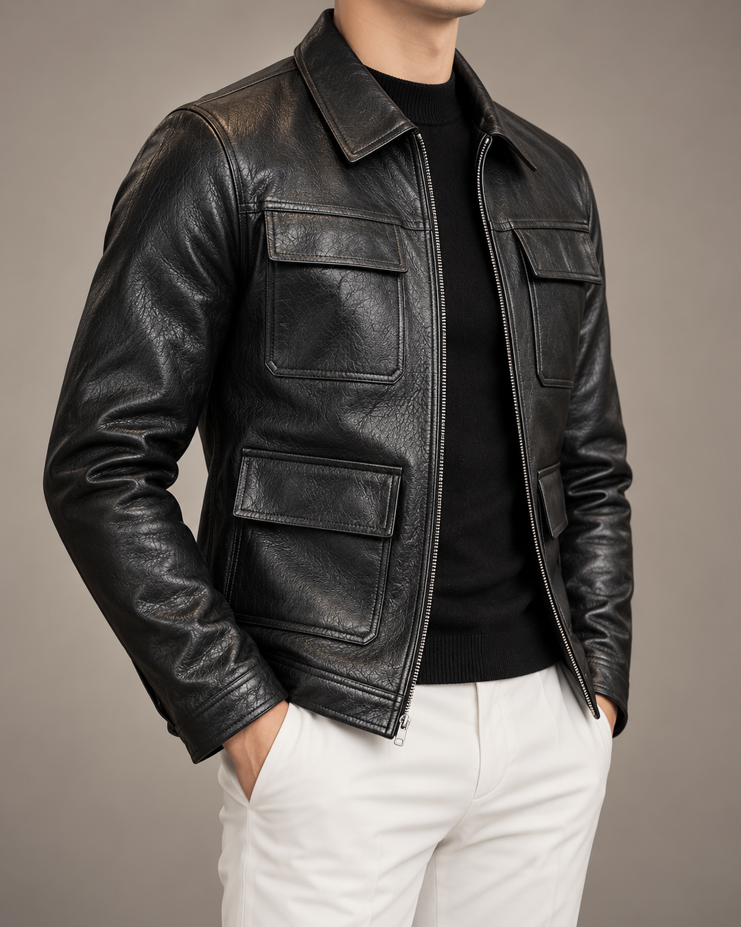 Sullivan Leather Zip-Up Jacket