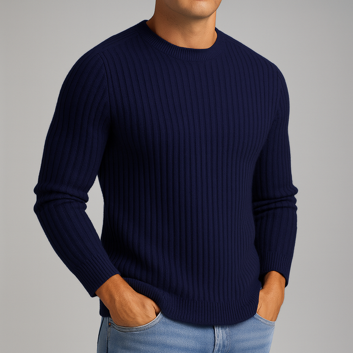 Men's Merino Wool Ribbed Crewneck Sweater | Savoni