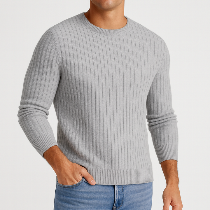 Men's Merino Wool Ribbed Crewneck Sweater | Savoni