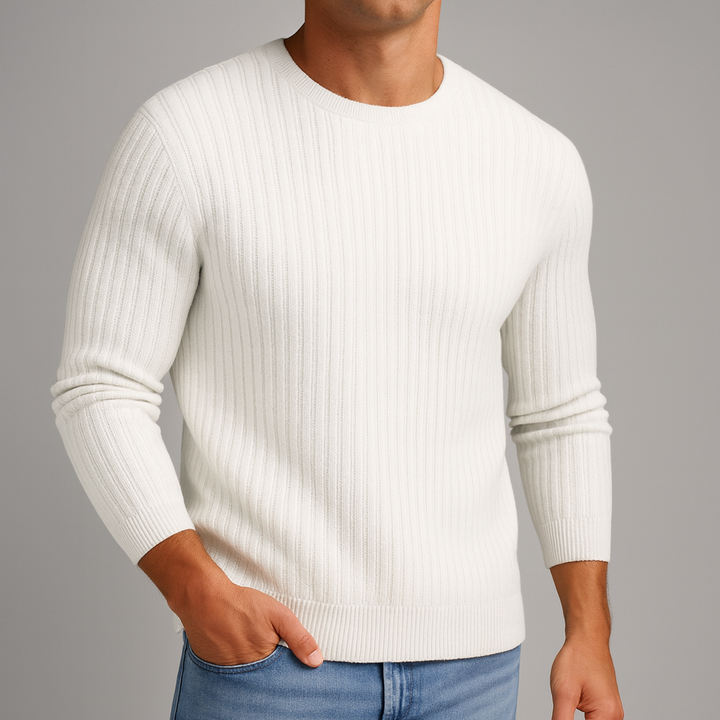 Men's Merino Wool Ribbed Crewneck Sweater | Savoni