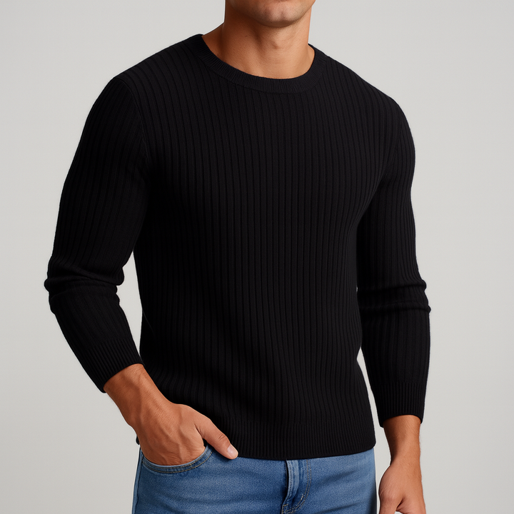 Men's Merino Wool Ribbed Crewneck Sweater | Savoni