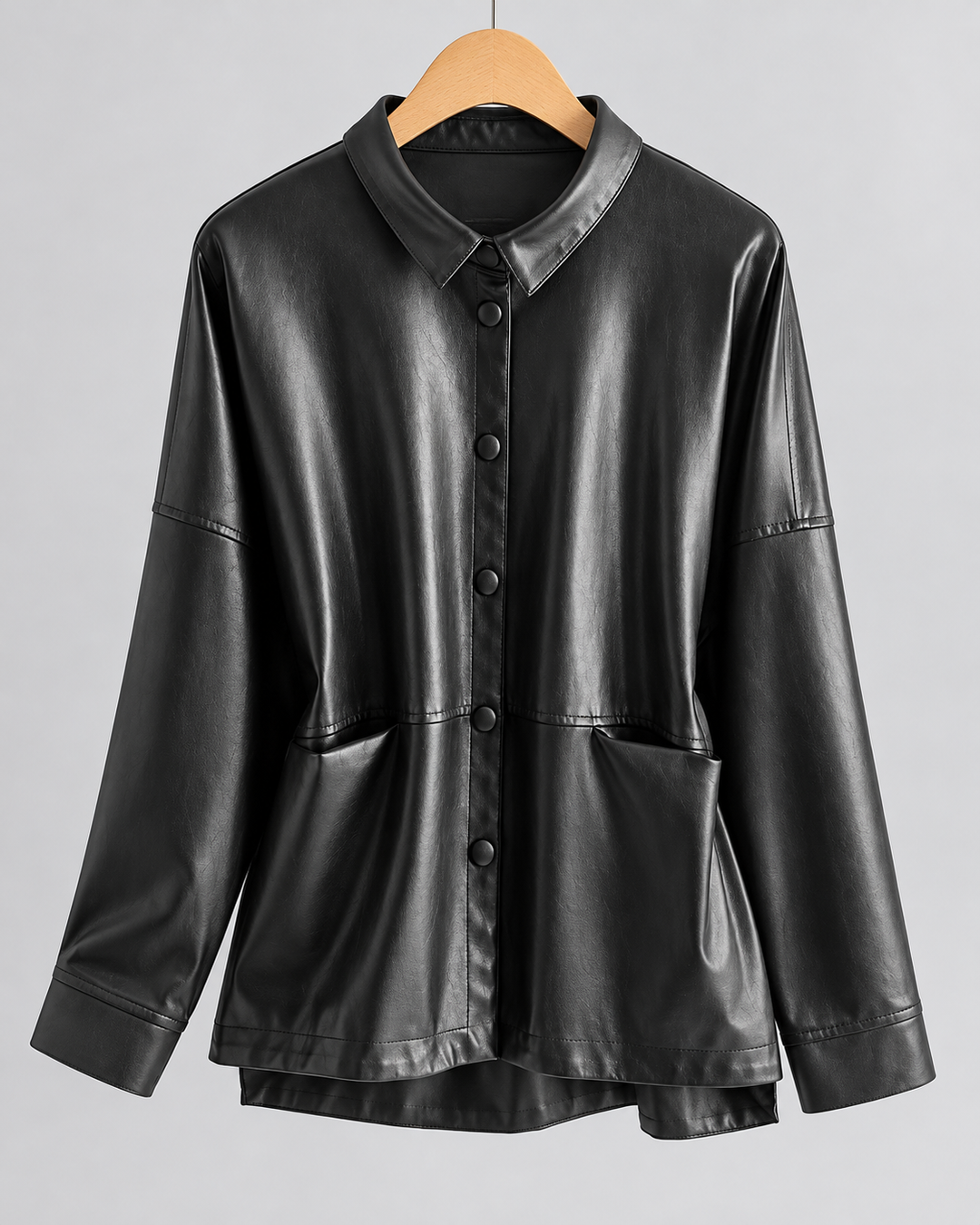 Amelia Genuine Leather Button-Up Jacket