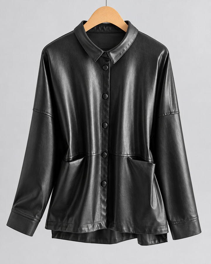 Amelia Genuine Leather Button-Up Jacket