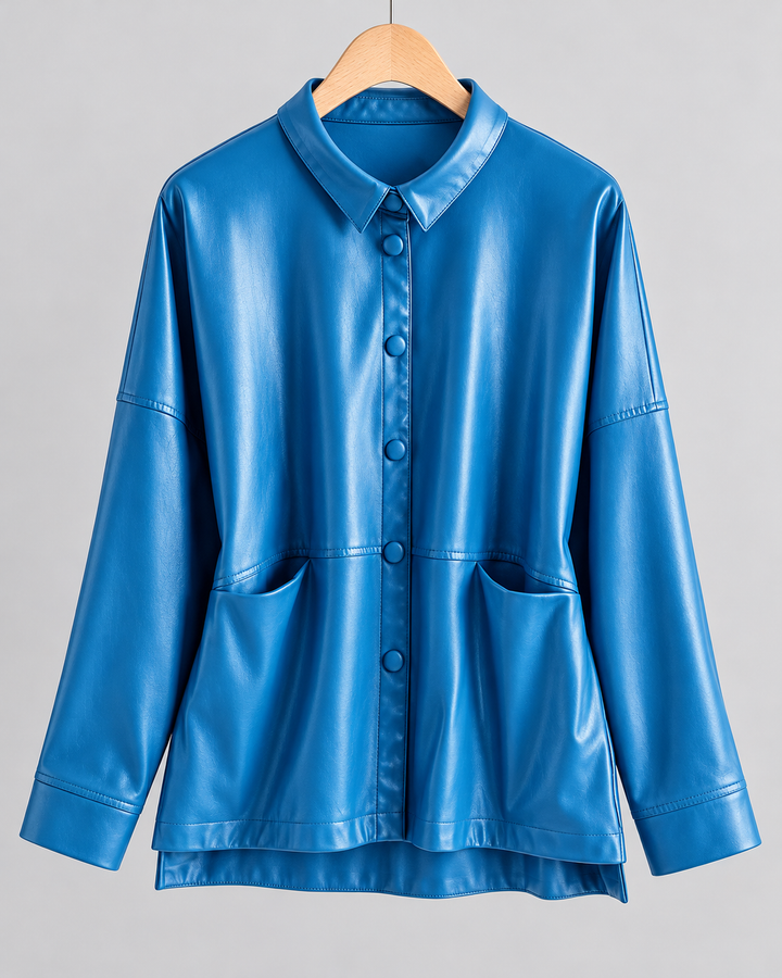 Amelia Genuine Leather Button-Up Jacket