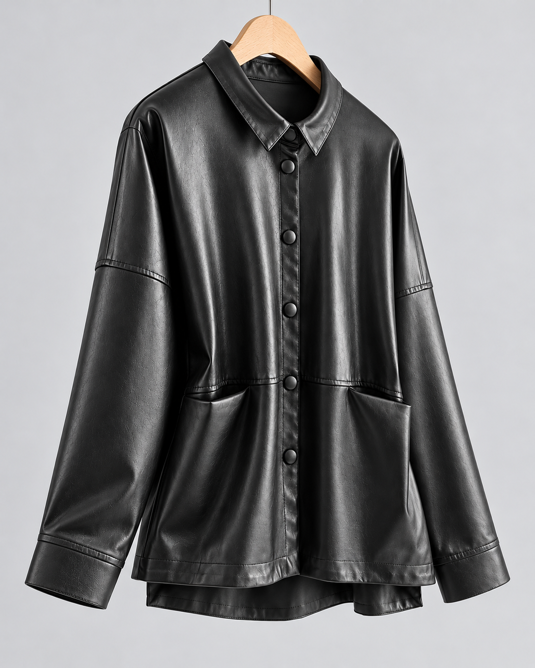 Amelia Genuine Leather Button-Up Jacket