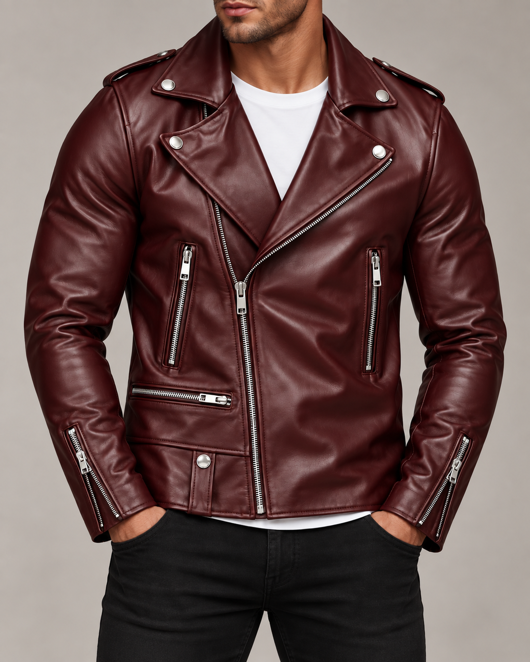 Harrison Leather Zip-Up Moto Jacket