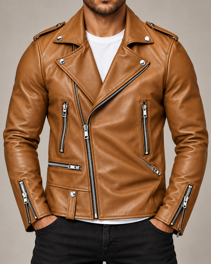 Harrison Leather Zip-Up Moto Jacket