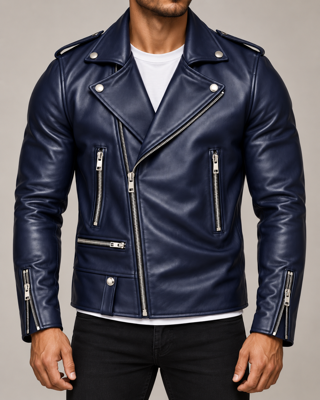 Harrison Leather Zip-Up Moto Jacket