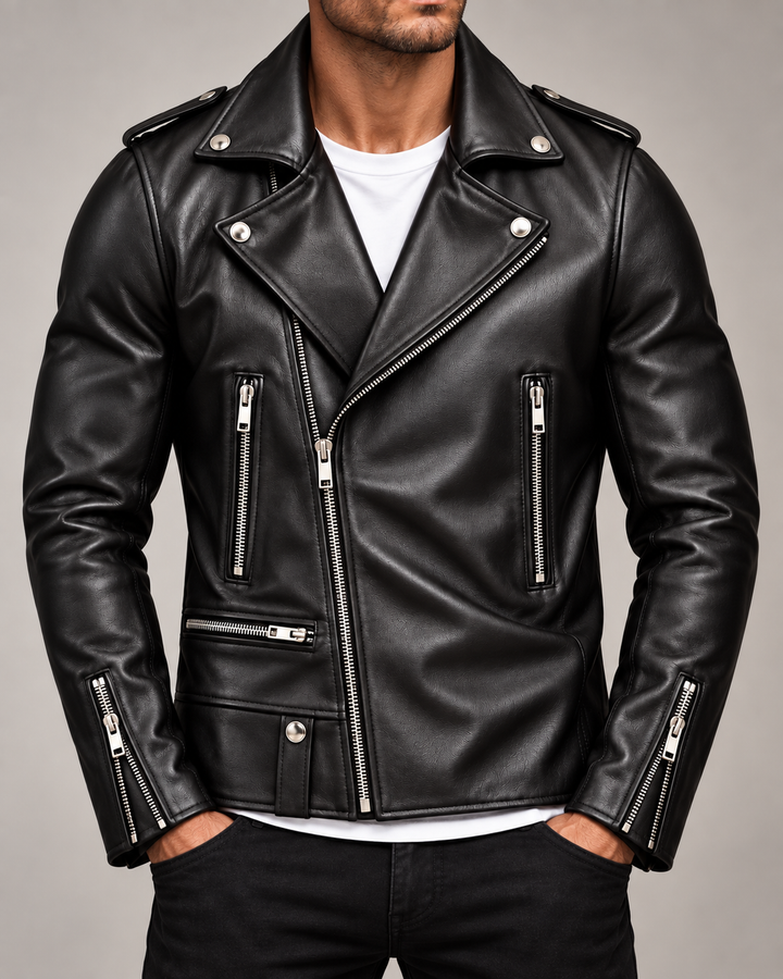 Harrison Leather Zip-Up Moto Jacket