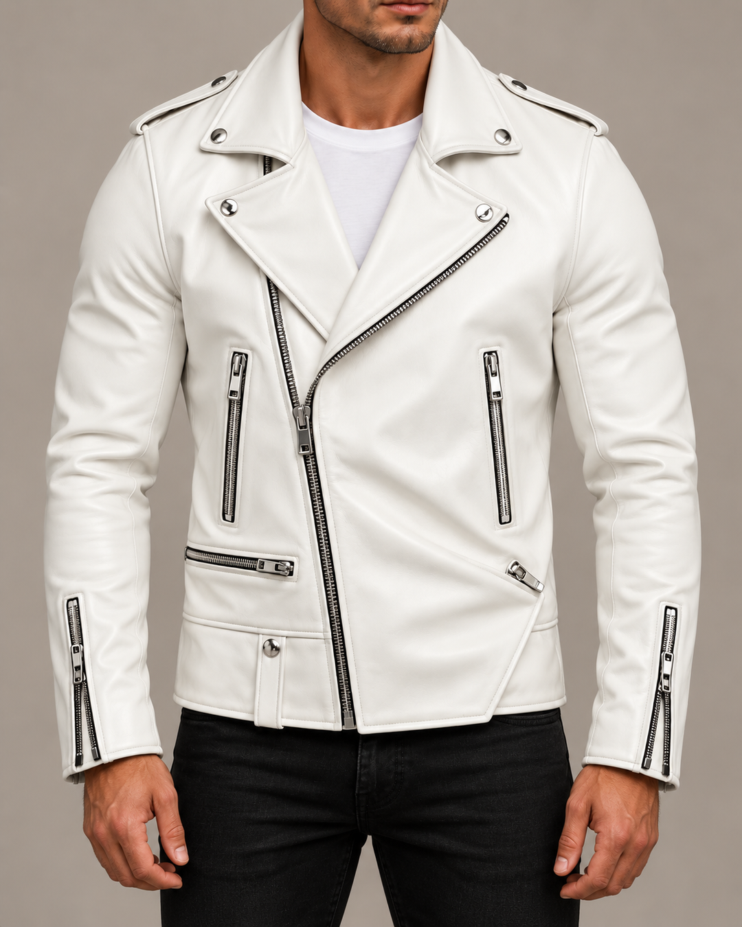 Harrison Leather Zip-Up Moto Jacket