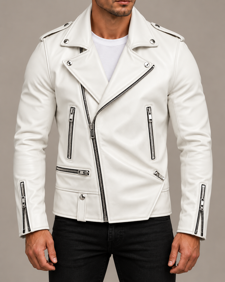 Harrison Leather Zip-Up Moto Jacket
