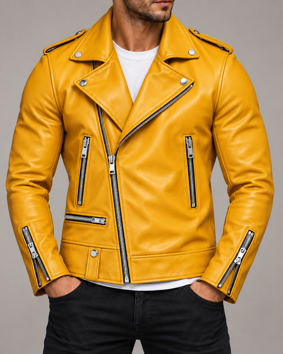 Harrison Leather Zip-Up Moto Jacket