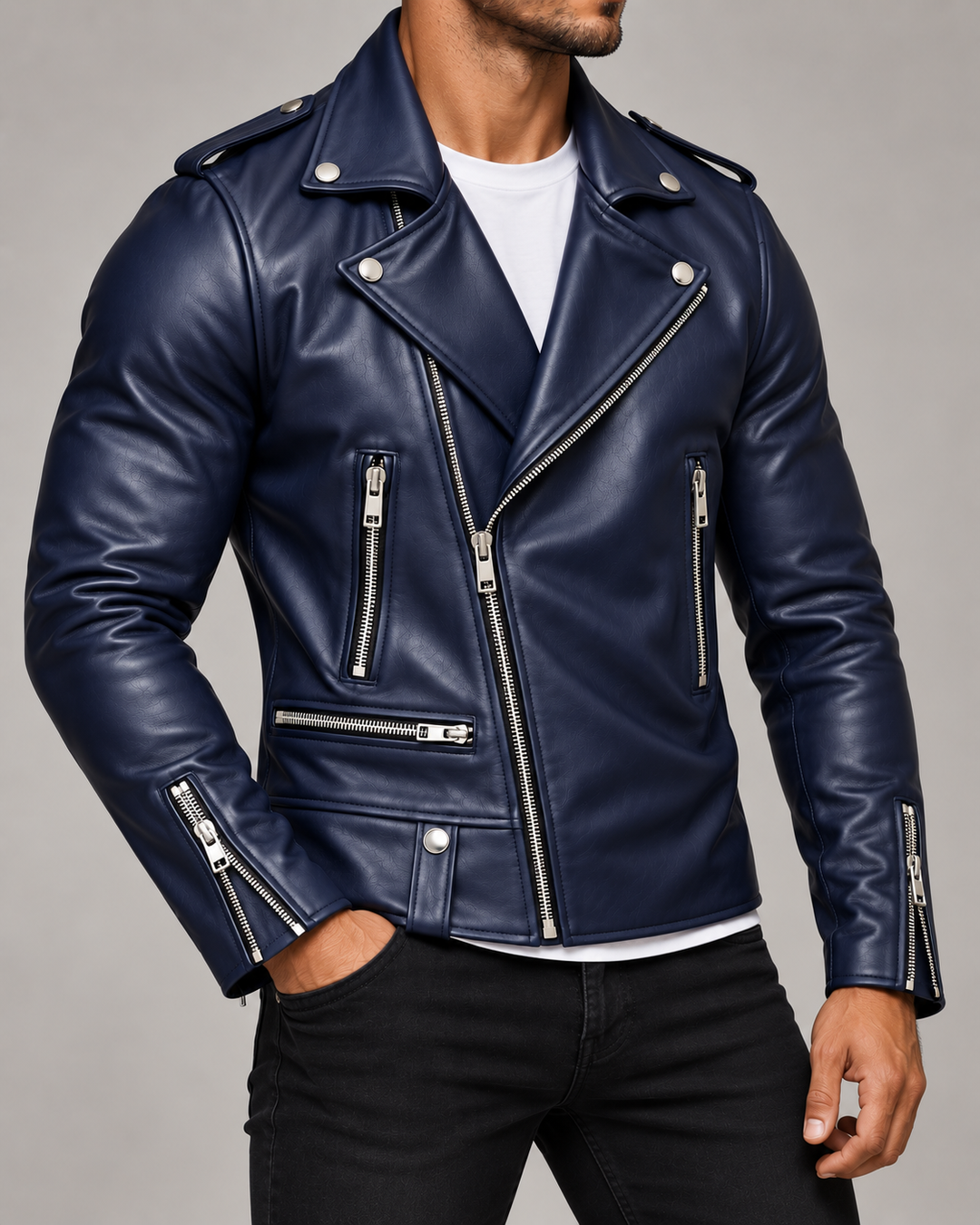 Harrison Leather Zip-Up Moto Jacket