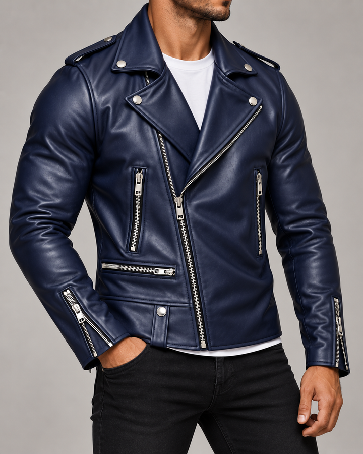 Harrison Leather Zip-Up Moto Jacket