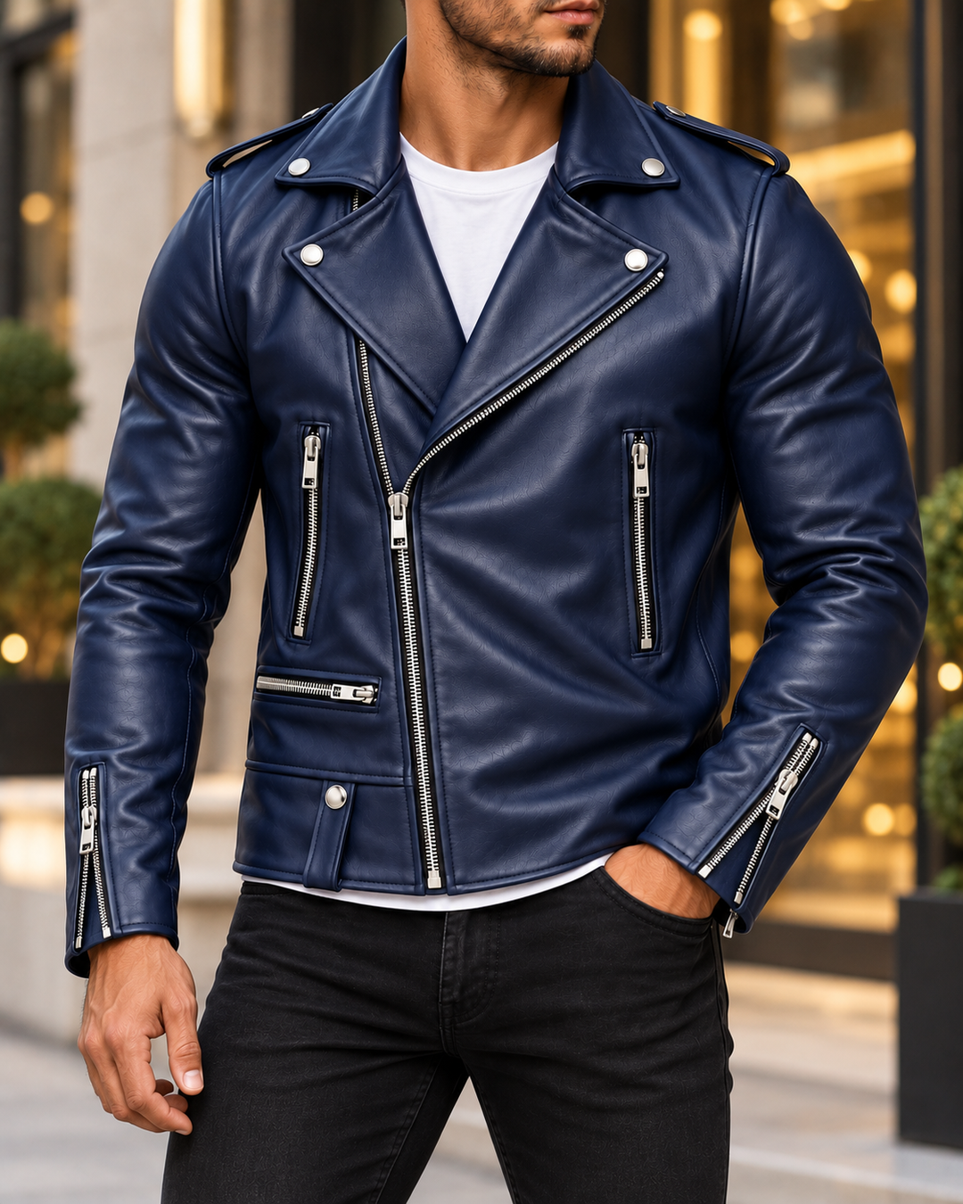 Harrison Leather Zip-Up Moto Jacket