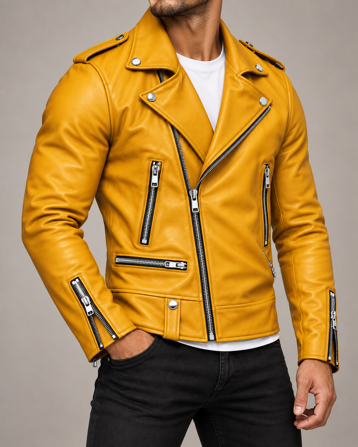 Harrison Leather Zip-Up Moto Jacket